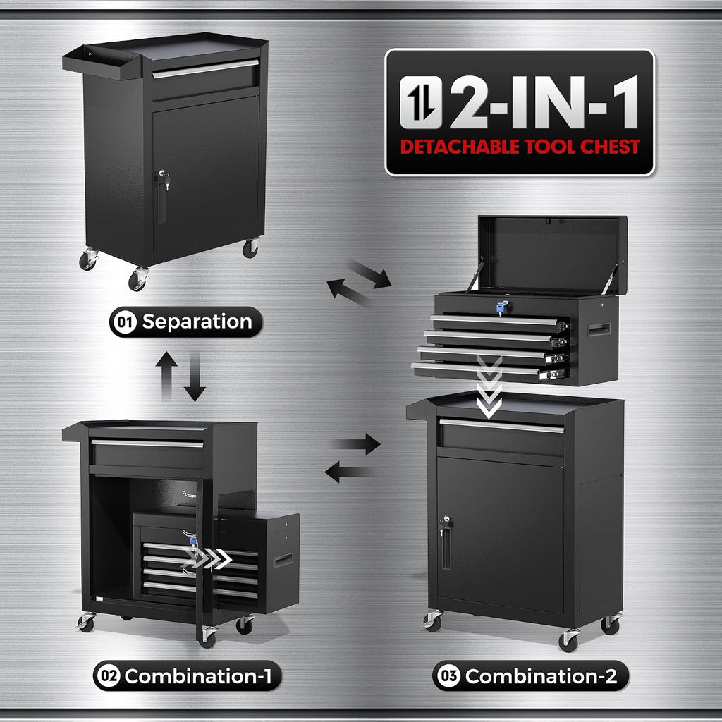 INTERGREAT Rolling Tool Chest with Wheels and 5 Drawers, Detachable Tool Cabinet with Lock for Garage, Locking Mechanic Tool Cart with Black Liner for Warehouse, Workshop, High Capacity