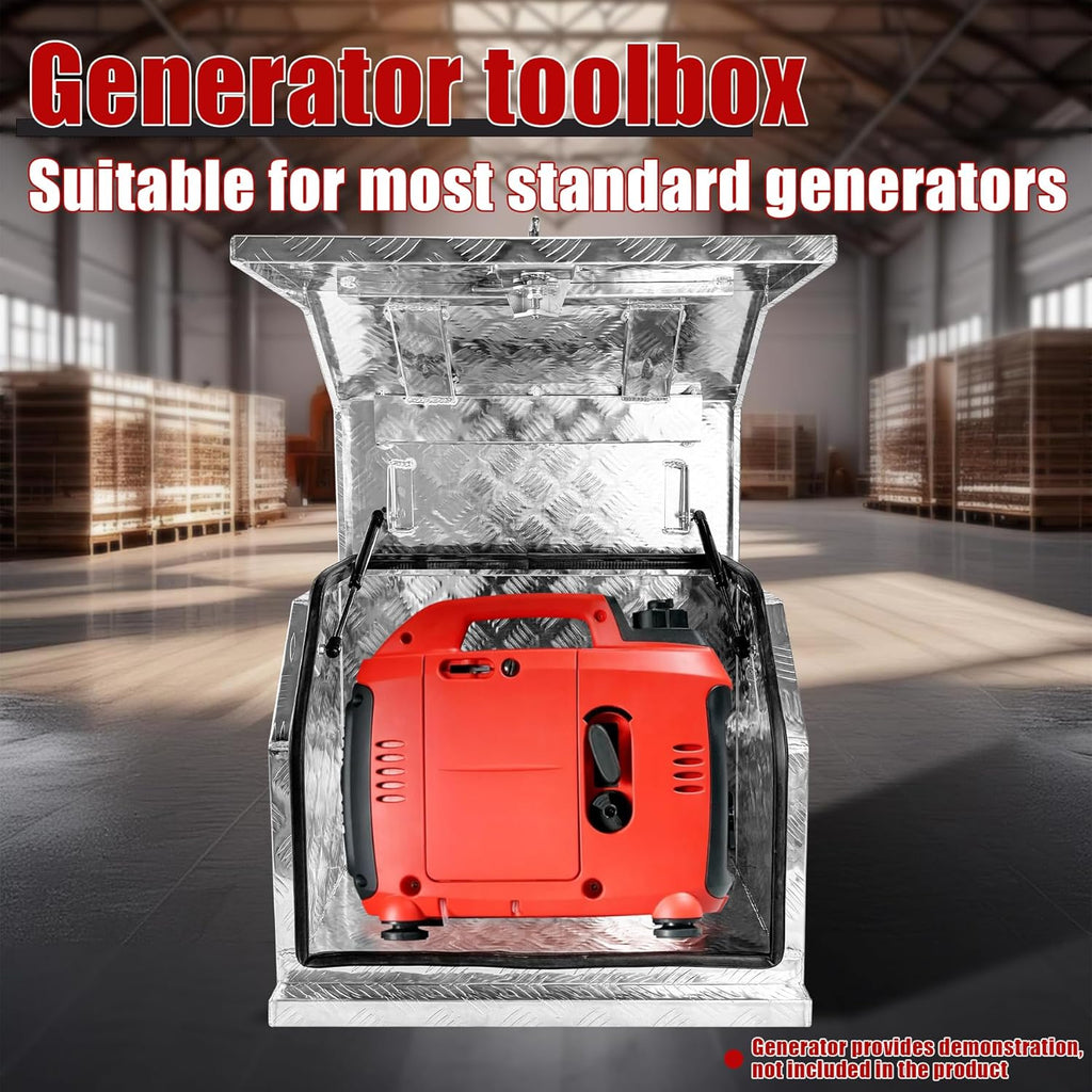 24.4'x15.7'x19.7' Aluminium Generator Tool Box Heavy Duty Generator Storage Box Trailer Tongue Toolbox with T-Handle Lock and Keys Suitable for Rvs Bumper Silver