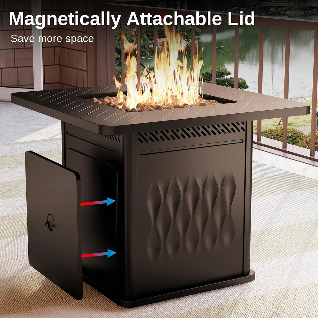EAST OAK 32'' Propane Fire Pit Table, 50,000 BTU Steel Gas FirePit for Outdoor, Outside Patio Deck and Garden, CSA Certified Fire Table with Magnetic Lid, Cover-Storage Basket and Lava Rock, Brown