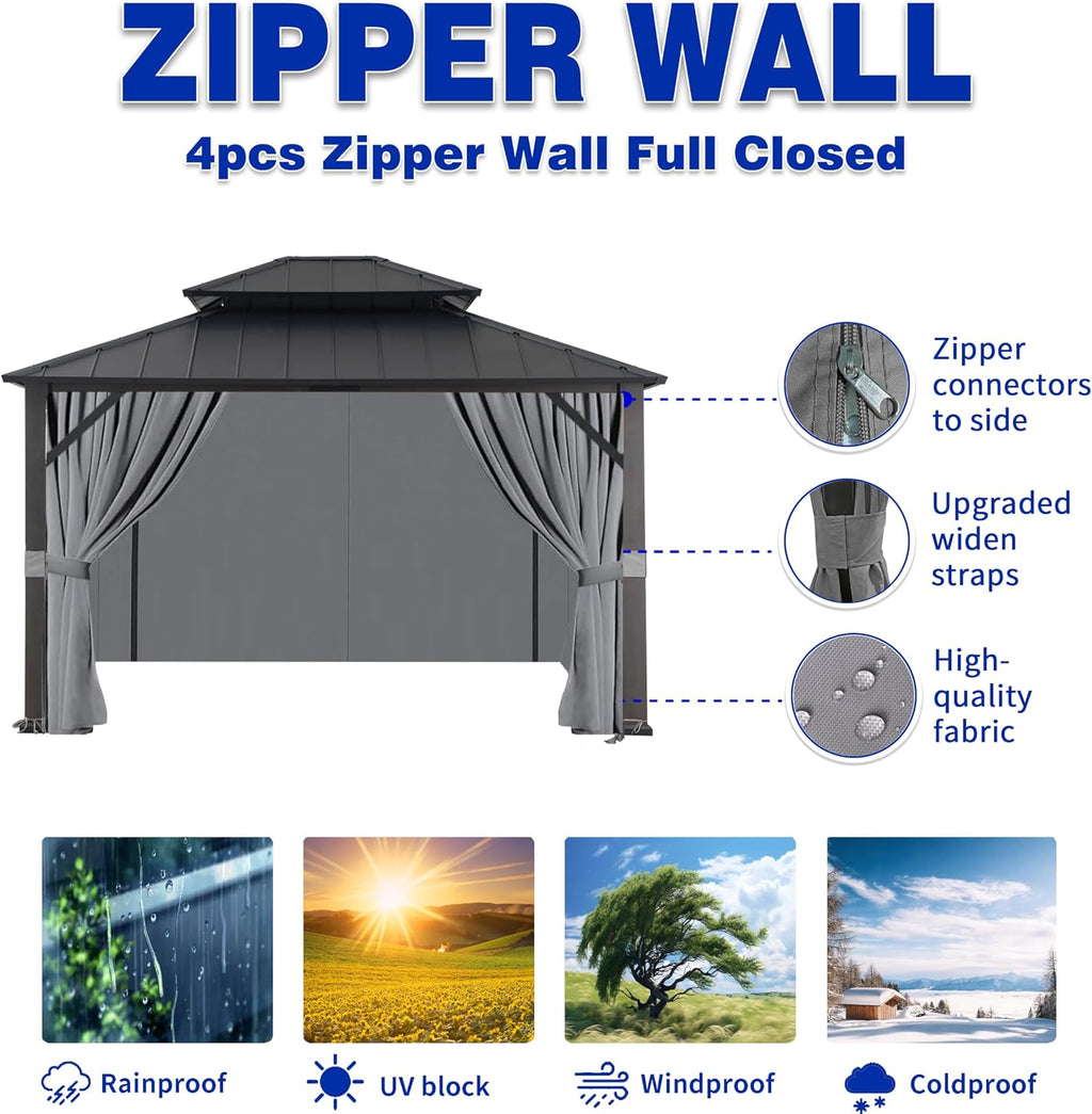 SCOCANOPY Gazebo 10' x 12' with Zipper 4-Panels Side Wall Universal Replacement Privacy Curtain Set Fit for 10X12 Ft Gazebo, (Burgundy)