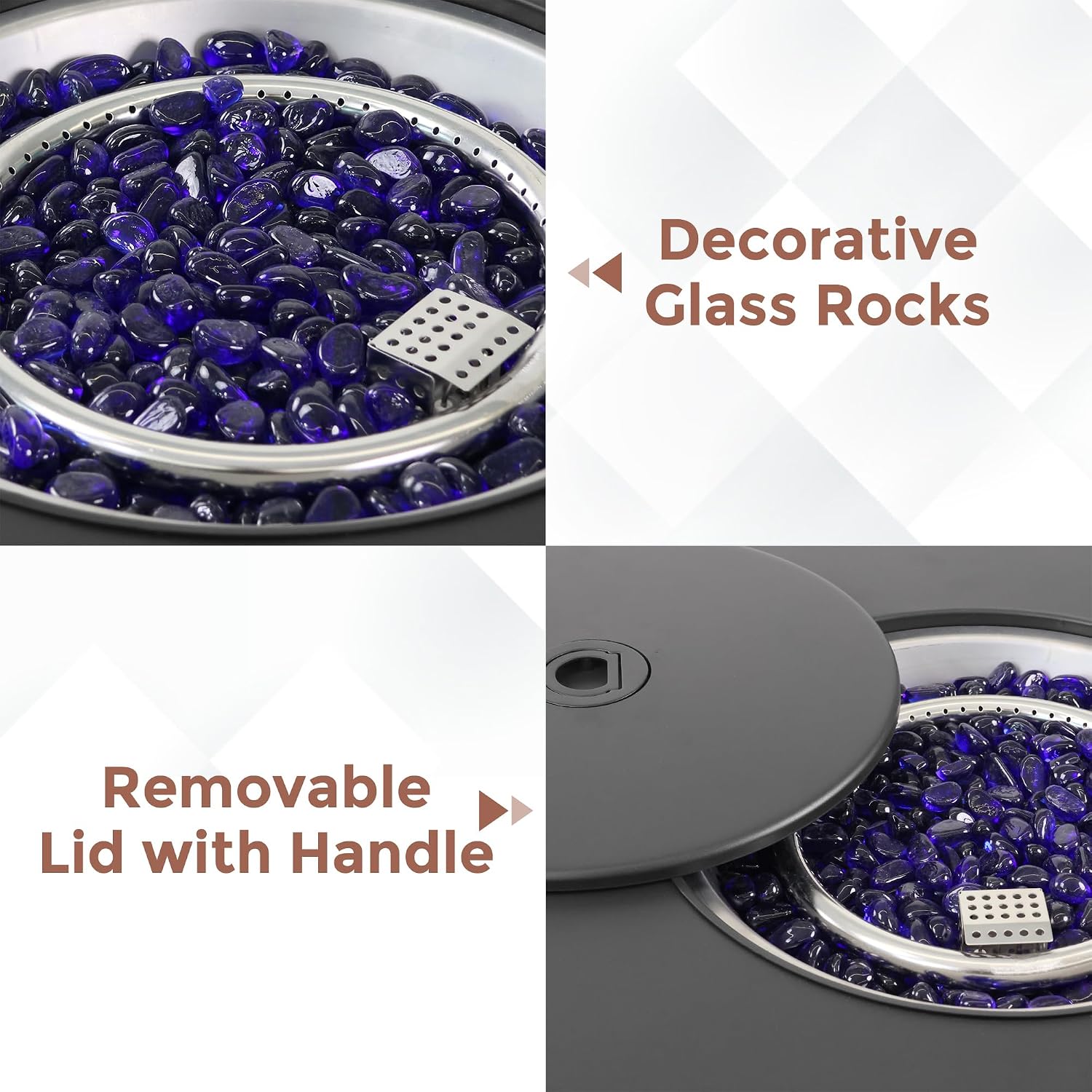 30 Inch Outdoor Fire Table Round Propane Fire Pit Table 50,000 BTU Gas FirePit with Waterproof Cover, Gloves, Steel Lid and Glass Rock, CSA Certified Fire Table for Outside Patio Garden Yard