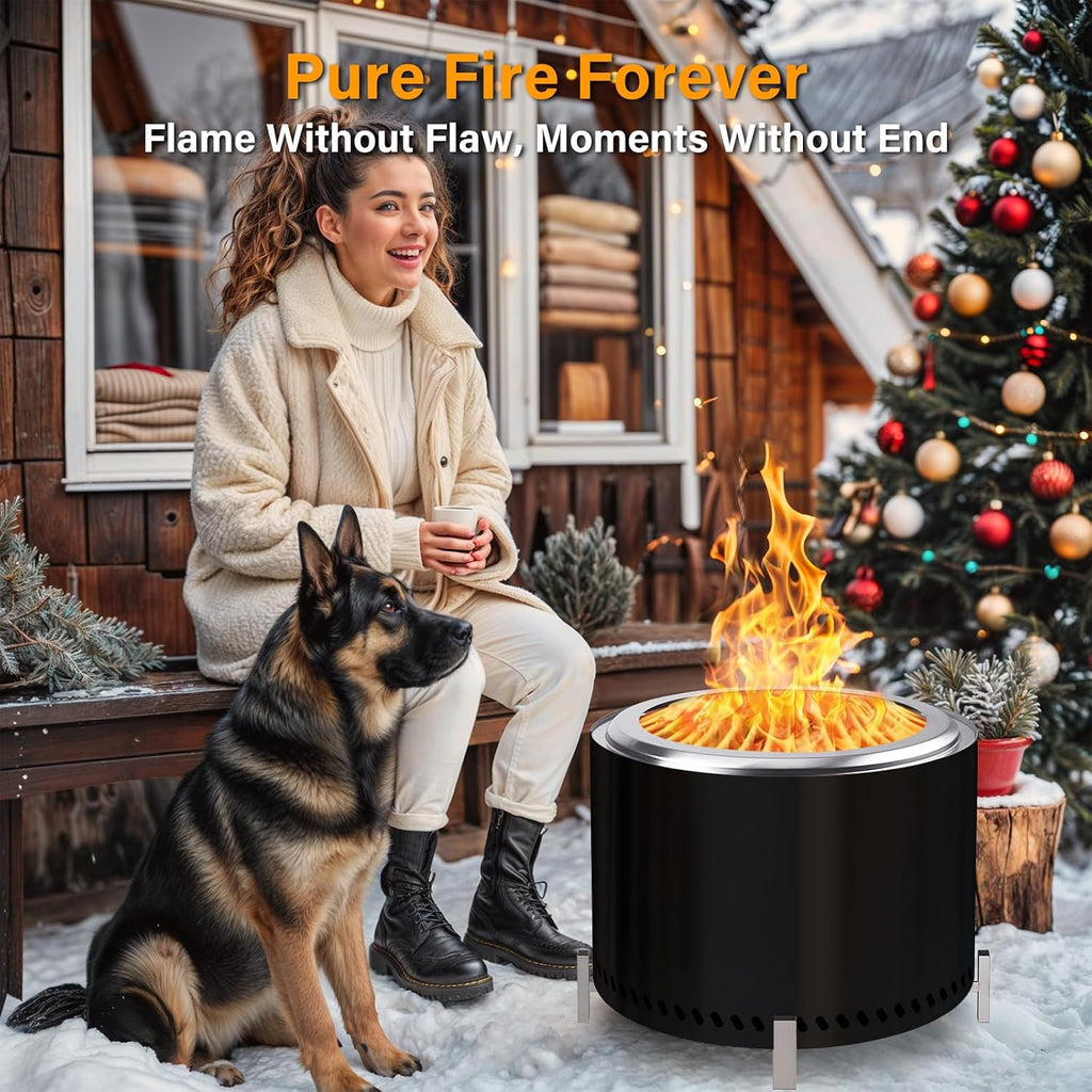 HGD 19.5' Smokeless Firepit with Stand, Stainless Steel Wood Burning Fire Pit for Friends & Family Gatherings, Secondary Combustion Outdoor Patio Stove for Garden BBQ & Bonfire (Black)