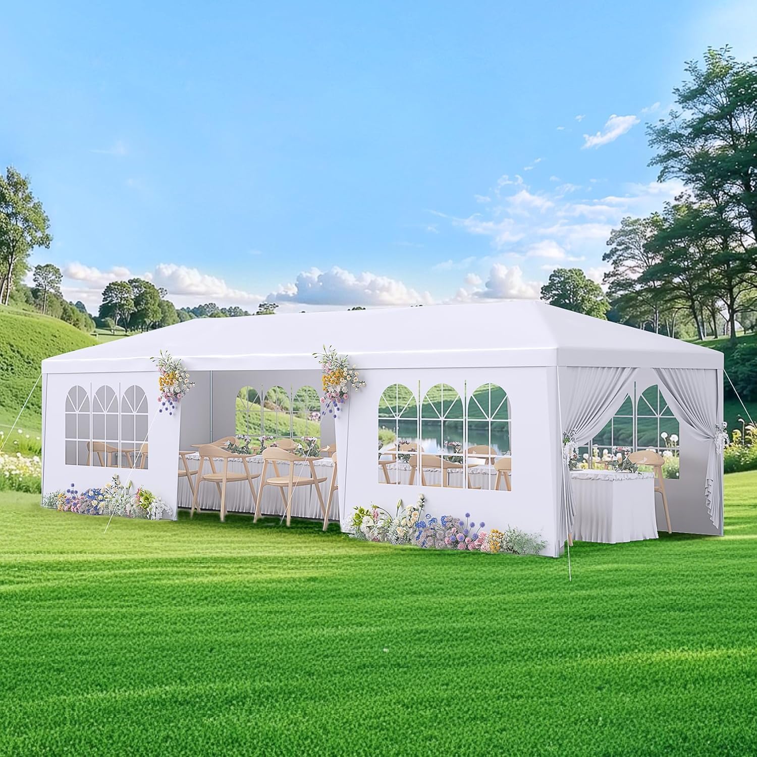Outdoor Party Tent Wedding Birthday Tents for Parties Canopy with Removable Sidewalls & Transparent Windows Outside Gazebo Event Tent for Garden Patio and Backyard (10'x30'/7 Sidewalls)