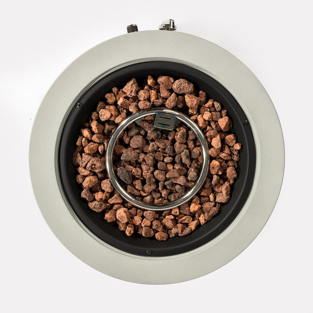 24'' Round Propane Fire Pit Table, Outdoor Steel Firepit with Lava Rocks - Compact Patio Heater for Deck, Balcony, Small Backyard (Tank Not Included).