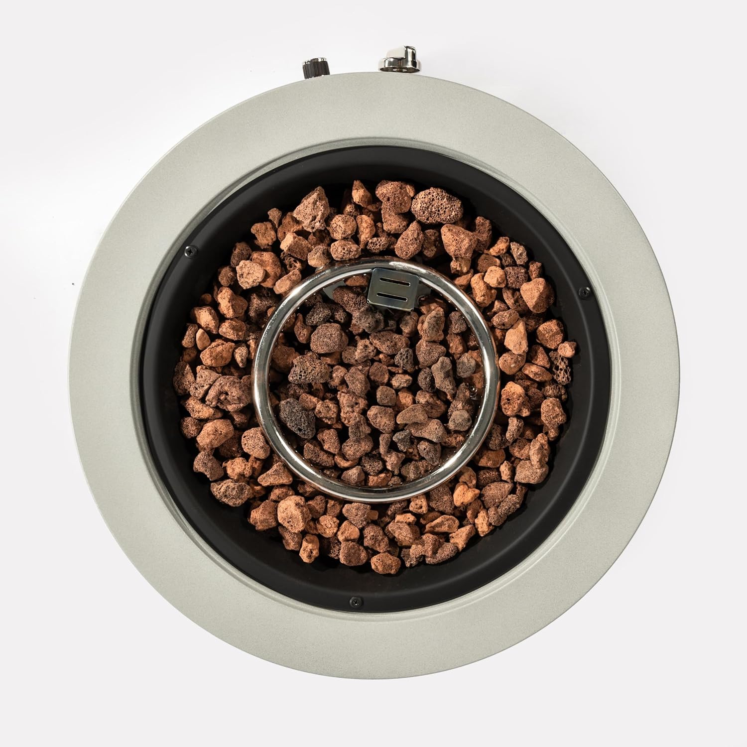 24'' Round Propane Fire Pit Table, Outdoor Steel Firepit with Lava Rocks - Compact Patio Heater for Deck, Balcony, Small Backyard (Tank Not Included).