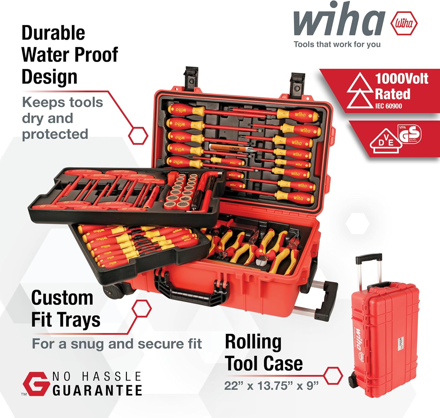 Wiha 32800 Insulated Electrician Tool Set – 80-Piece VDE Screwdriver, Pliers, Socket & Nut Driver Kit with Rolling Case, 1000V Rated, 10,000V Tested