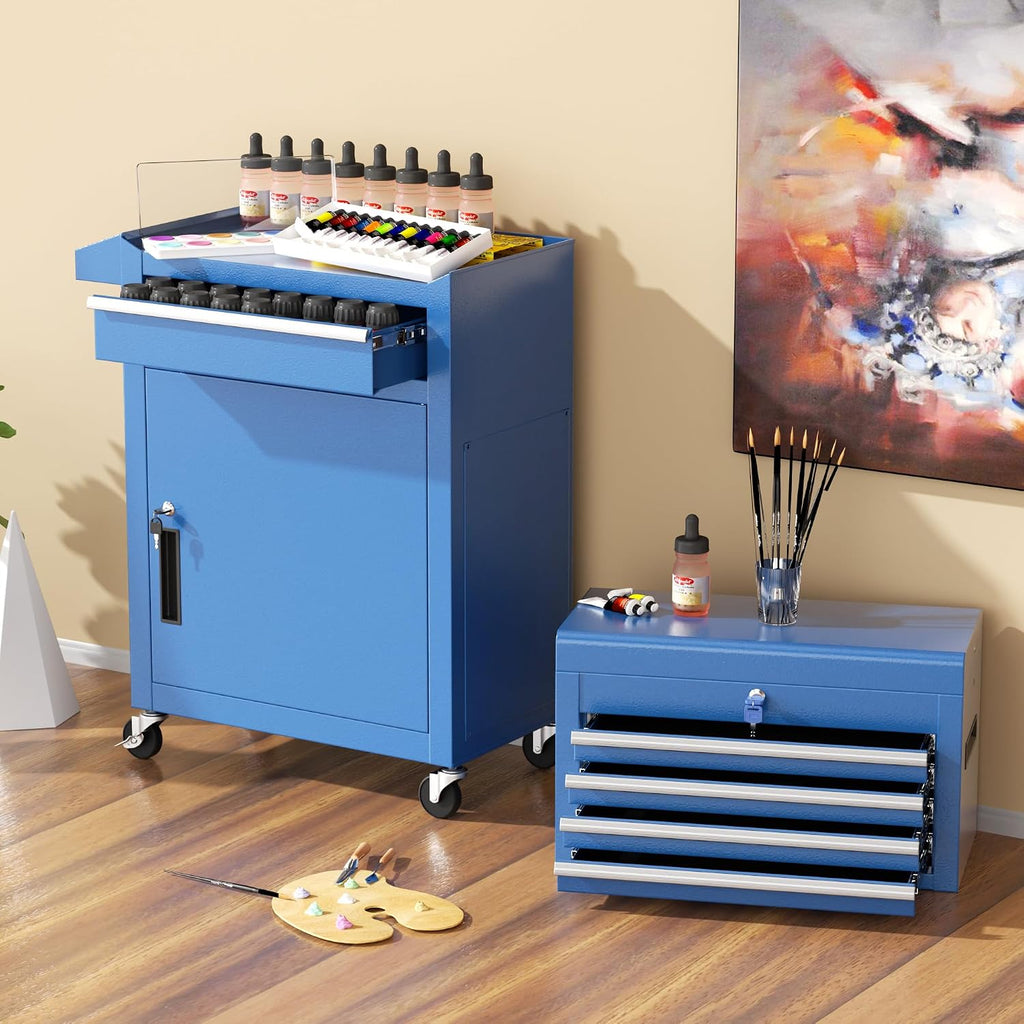 INTERGREAT Blue Tool Chest, 5-Drawer Rolling Tool Chest with Detachable Top Tool Box, Tool Chests with Universal Lockable Wheels, Metal Tool Cart for Garage, Workshop, Barbershop