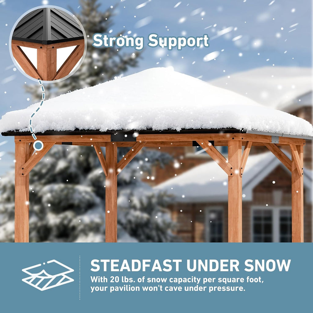 Big Leaf 10'x10' Wood Gazebo with Galvanized Steel Roof - Hardtop Gazebo with Cedar Frame Permanent Outdoor Structure for Garden, Backyard and Patio