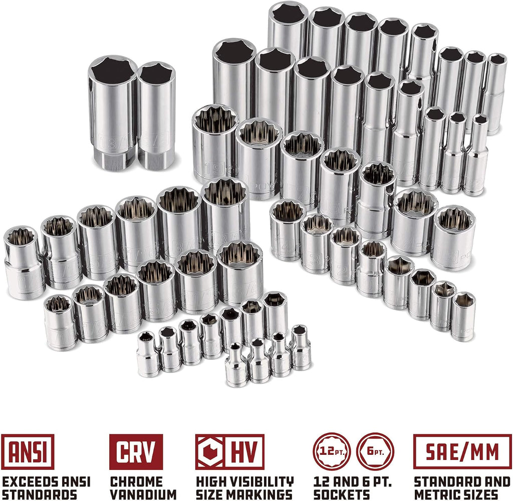 Powerbuilt 642453 152 Piece 1/4-inch, 3/8-inch, and 1/2-inch Drive Mechanics Tool- with SAE and Metric Socket Set, 72 Tooth Seal-Head Ratchet, Automotive Tool Kit, including Case