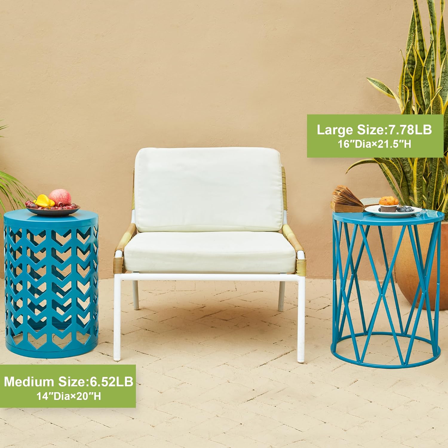 Y&M Set of 3 Nesting Metal Round Coffee Table, Side Table End Table for Indoor Outdoor Multifunctional Use,Heavy Duty Metal Plant Stand Decorative Garden Stool- Blue(Ship from US)