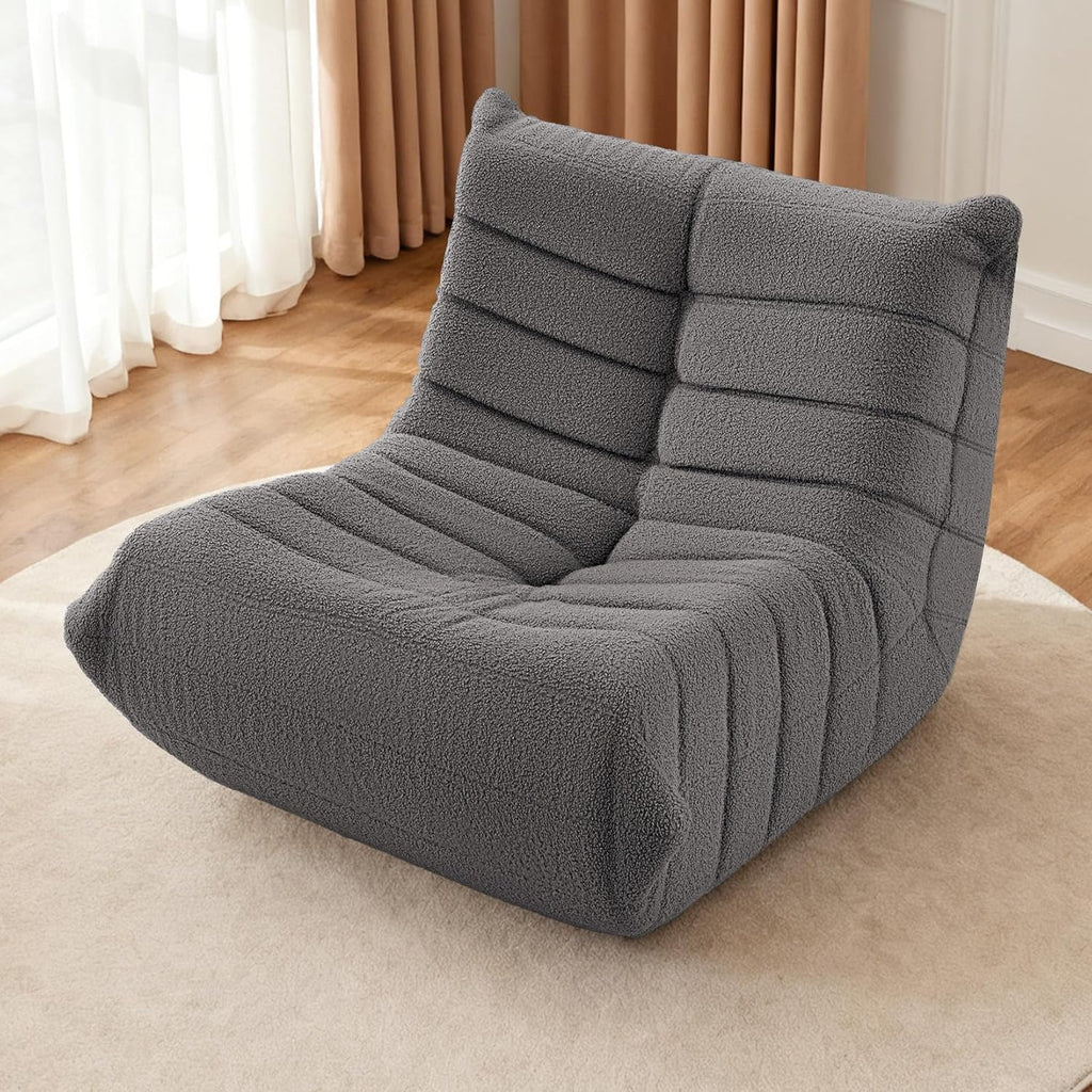 HABUTWAY Bean Bag Chairs Fireside Lazy Floor Sofa, Soft Teddy Fleece Bean Bag Sofa with High-Resilience Foam Filling，Beanbag for Living Room, Bedroom, Office (Dark Grey Teddy)