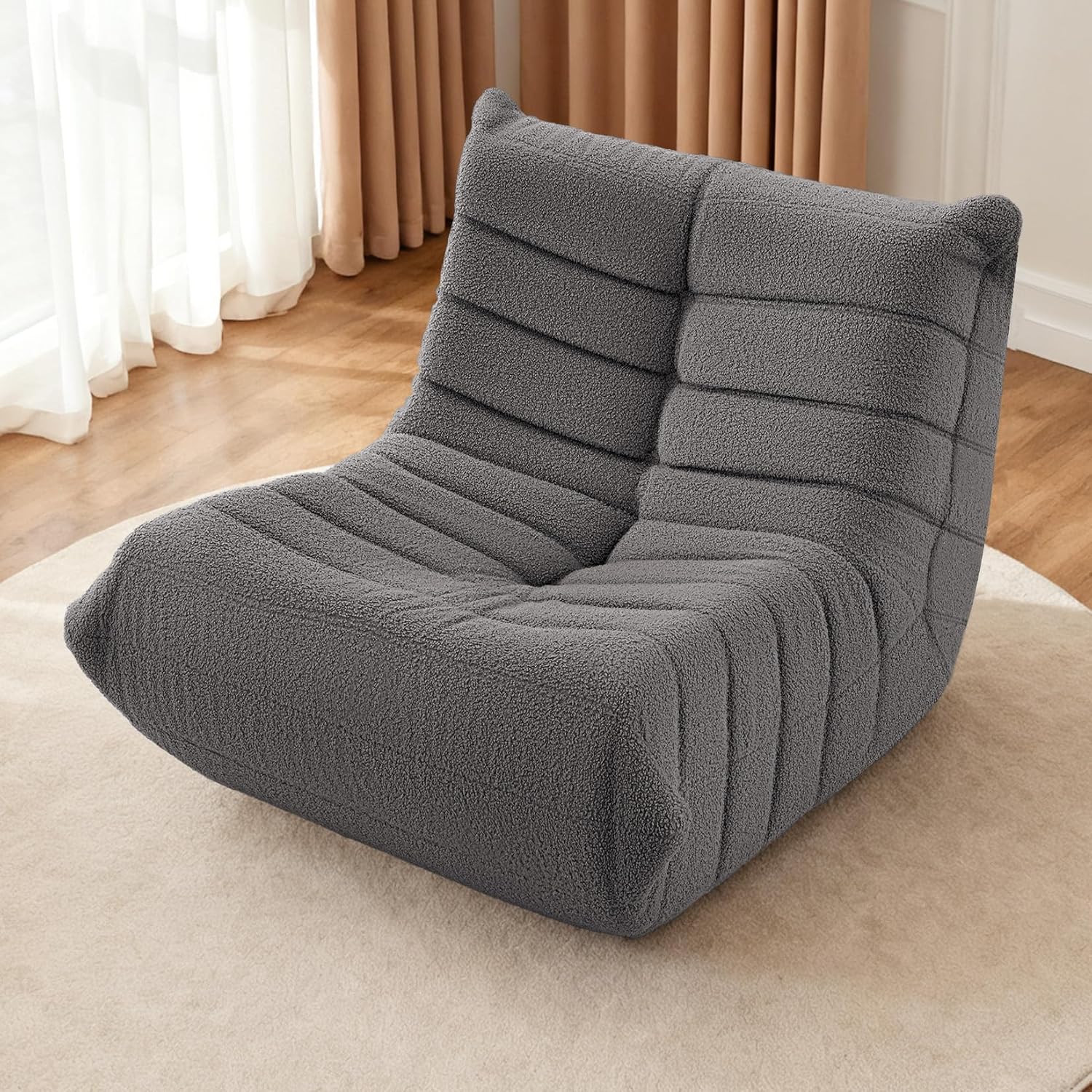 HABUTWAY Bean Bag Chairs Fireside Lazy Floor Sofa, Soft Teddy Fleece Bean Bag Sofa with High-Resilience Foam Filling，Beanbag for Living Room, Bedroom, Office (Dark Grey Teddy)
