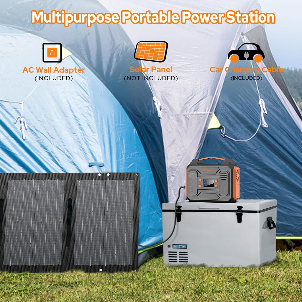 Portable Power Station with Foldable 40W Solar Panel, 300W Solar Powered Generator with Panels,110V AC Outlet Camping Solar Power Bank Generators Battery Pack for Laptop Home RV Outdoor Power Outage