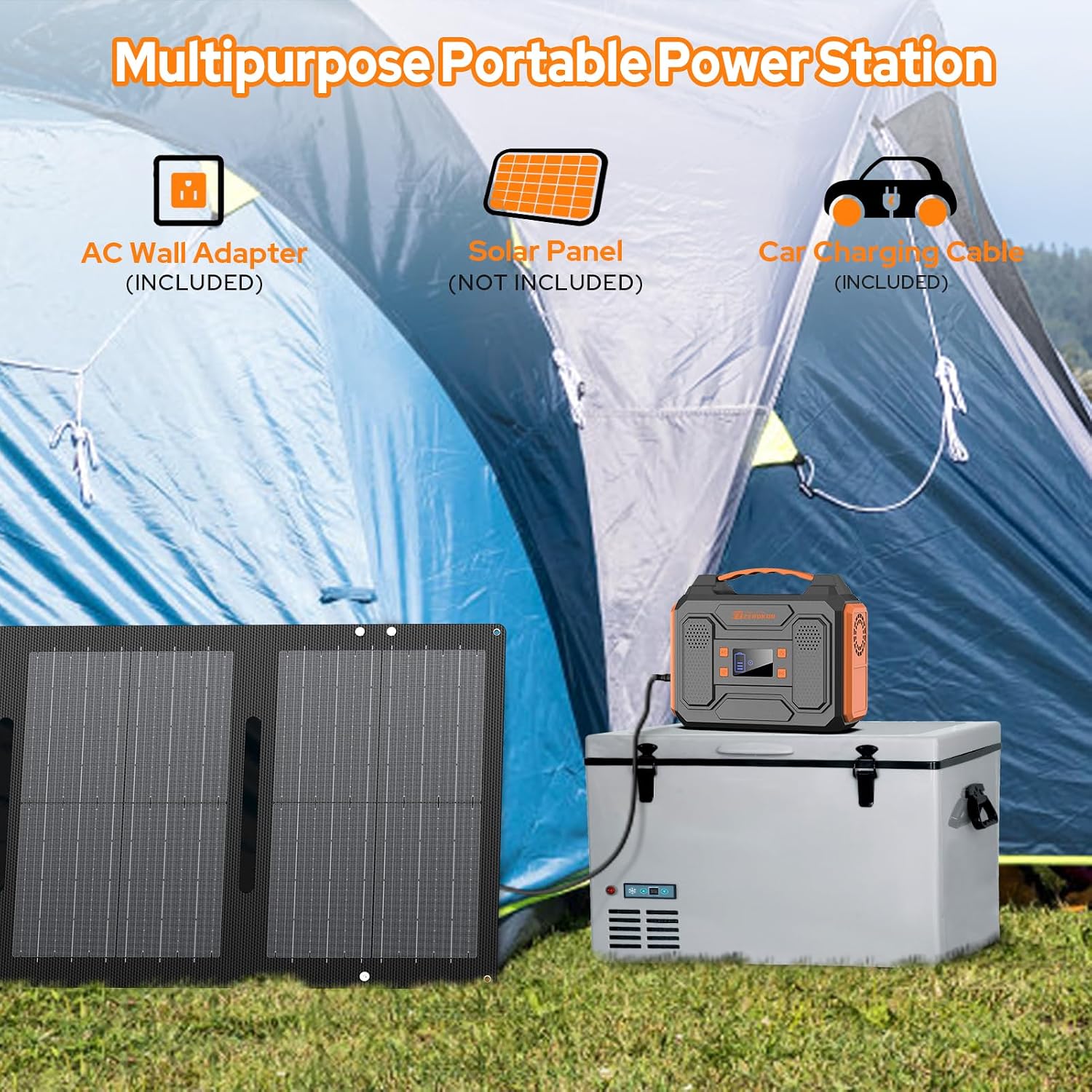 Portable Power Station with Foldable 40W Solar Panel, 300W Solar Powered Generator with Panels,110V AC Outlet Camping Solar Power Bank Generators Battery Pack for Laptop Home RV Outdoor Power Outage