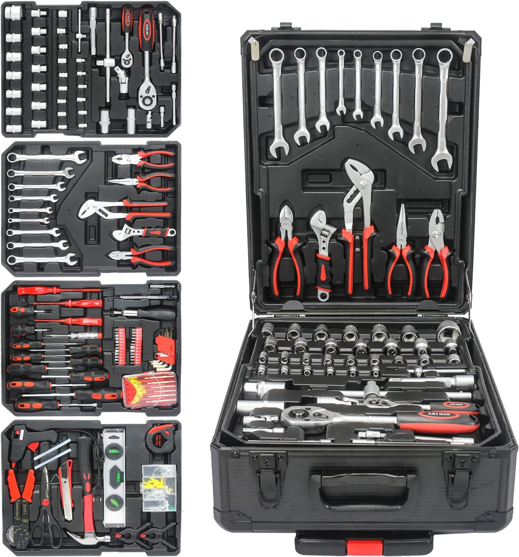 899pcs Rolling Tool Box Set with Lock,Rolling Trolley Case Tool Sets, 4 Layer of Tool Sets 90 Piece Tool Kits on Wheel, Wrench Socket Rolling Hand Tool Box Tool Kit for Garage,Repair Kit(Black)