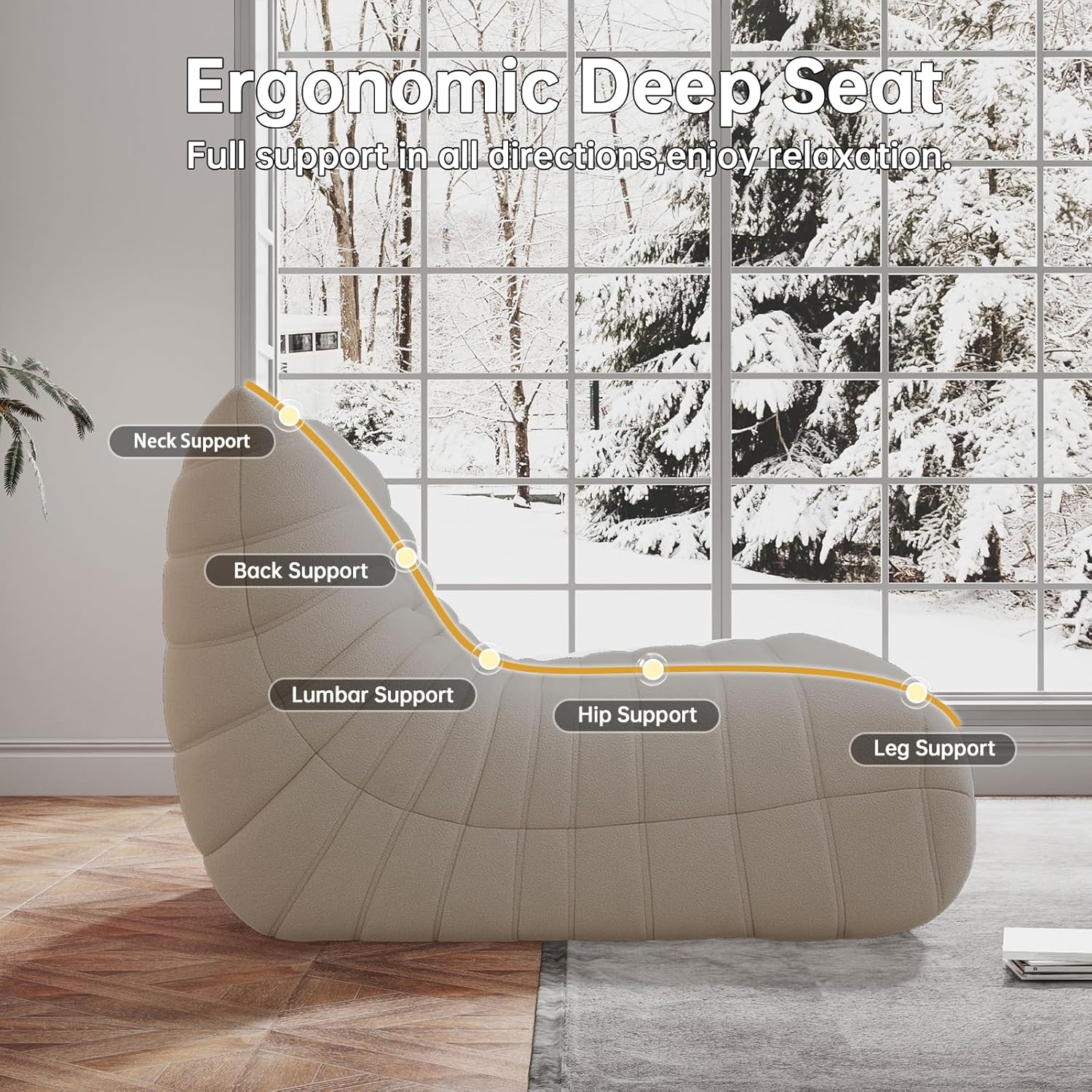 WHGBJA Bean Bag Chairs for Adults, Memory Foam Couch Loveseat Sofa Chair, Soft Teddy Material Cozy Comfy Reading Nook Chairs, Floor Chair for Living Room Bedroom Office(Grey)