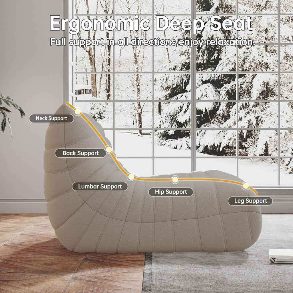 WHGBJA Bean Bag Chairs for Adults, BeanBag Reading Chair Memory Foam Couch 3-Seater, Floor Chair Soft Teddy Material, Comfy Reading Nook Chairs for Bedroom Living Room Office (Grey)
