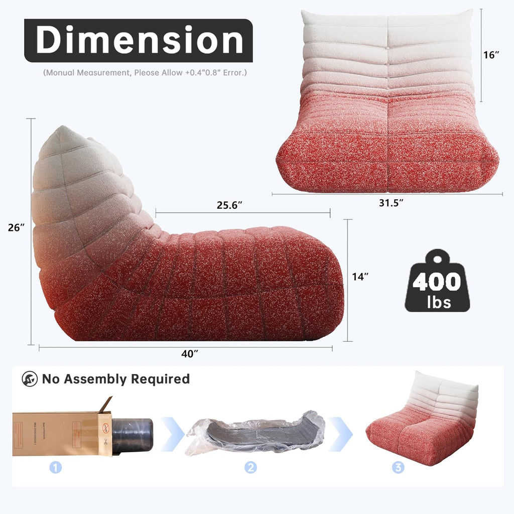WHGBJA Memory Foam Bean Bag Chair for Adults, Teddy Material Beanbag Sofa with Filler, Cozy Floor Lounge Seat for Living Room, Bedroom, Dorm, Office (Pink White)