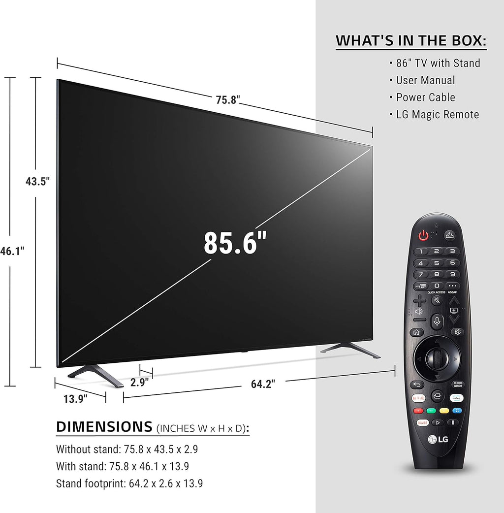 LG NanoCell 90 Series 86' Alexa Built-in 4k Smart TV (3840 x 2160), 120Hz Refresh Rate, AI-Powered 4K Ultra HD, Dolby Cinema, Dolby Vision (86NANO90UNA, 2020)