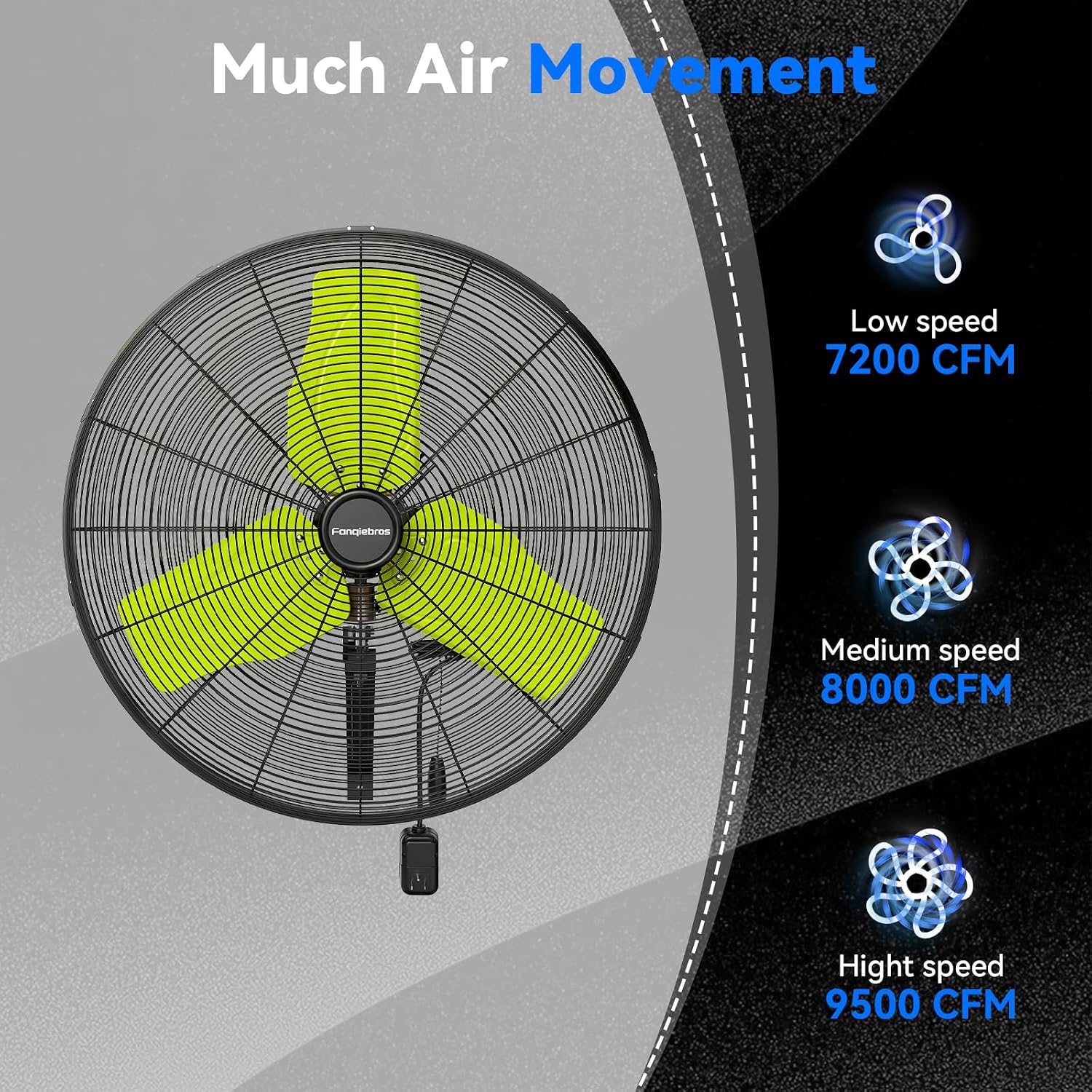 Pro 24' Industrial Wall Mount Fan, 9500 CFM High Velocity Metal Wall Fan, IP44 Waterproof Oscillating 3-Speed Outdoor Commercial Fan for Garage, Warehouse, Patio, Workshop