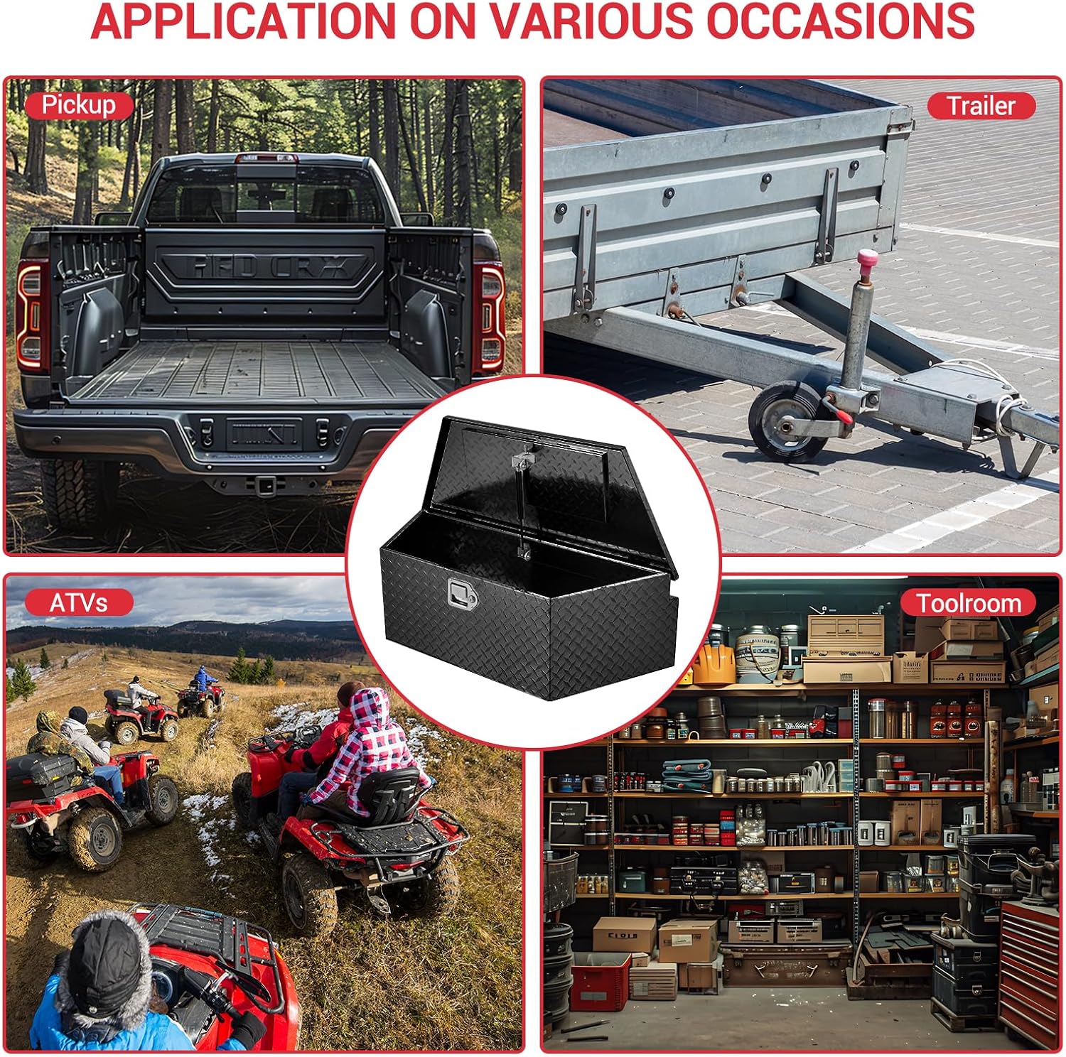 GarveeTech 39 in Trailer Tongue Boxes,Heavy Duty Aluminum Trailer Tool Box With Lock and Keys,Diamond Plate Storage Box,Waterproof Trailer Box for Pick Up Truck Bed,RV Trailer,Black