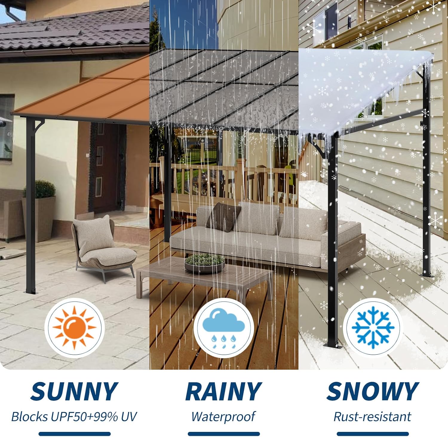 10 Ft x 12 Ft Lean to Gazebo - Hardtop Gazebo Wall Pergola with Polycarbonate Roof, Aluminum Frame Mounted for Lawn, Patio, Deck & Party