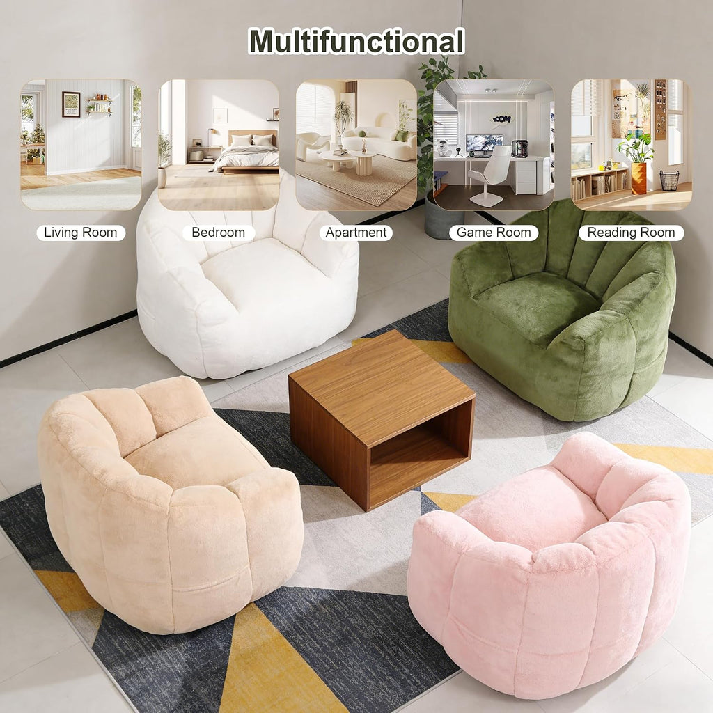 Bean Bag Chair, Bean Bag Couch for Adults and Kids, Comfy Shell-Shaped Chair with Filler Armrests Stuffed High-Density Foam Stuffed Sofa Lounge Floor Sofa for Bedroom,Gaming, Reading,Green