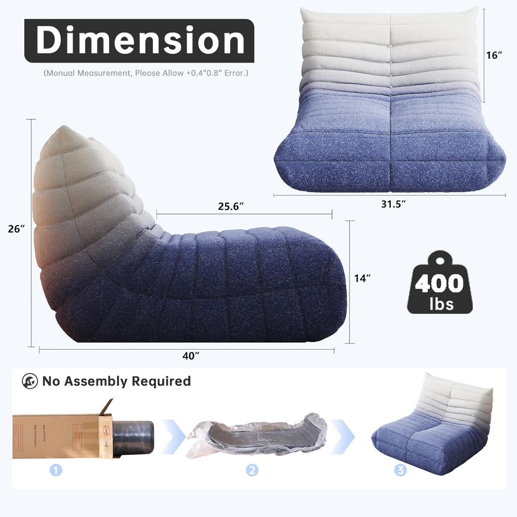 WHGBJA Memory Foam Bean Bag Chair for Adults, Teddy Material Beanbag Sofa with Filler, Cozy Floor Lounge Seat for Living Room, Bedroom, Dorm, Office (Blue White)