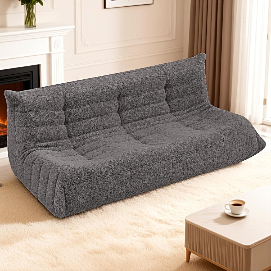 HABUTWAY Bean Bag Chairs Fireside Lazy Floor Sofa, Soft Teddy Fleece 3 Seater Sofa with High-Resilience Foam Filling，Beanbag for Living Room, Bedroom, Office (Dark Grey Teddy)