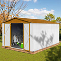 LINKHOO 10'x12' Metal Garden Shed, Outdoor Storage, White & Yellow