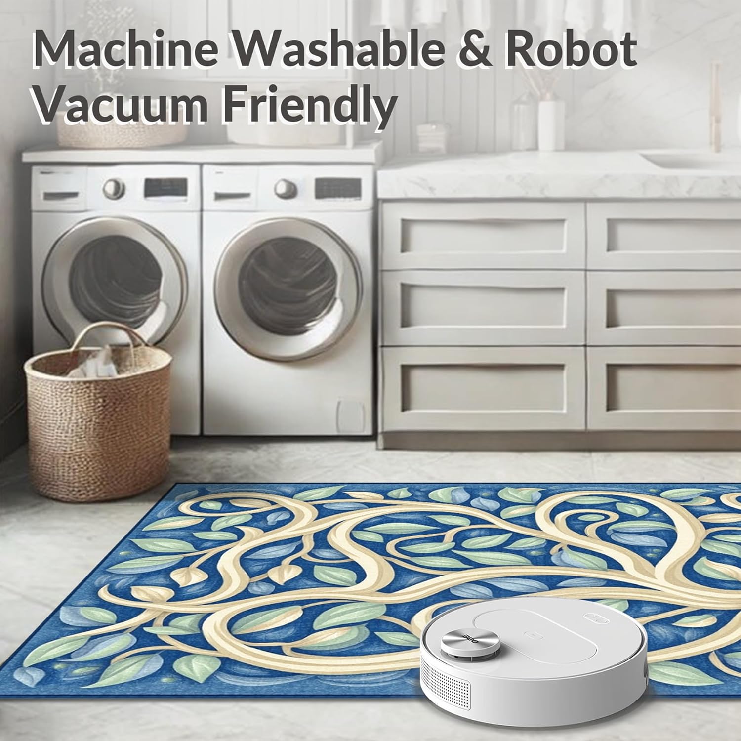 Design&I Low Pile Flatwoven Area Rug 5x7, Tropical Fish Coral Reef Marine Life Seascape, Machine Washable, Stain Resistant Indoor Rug for Living Room, Bedroom, Non Slip(Blue, 5x7, Pad)