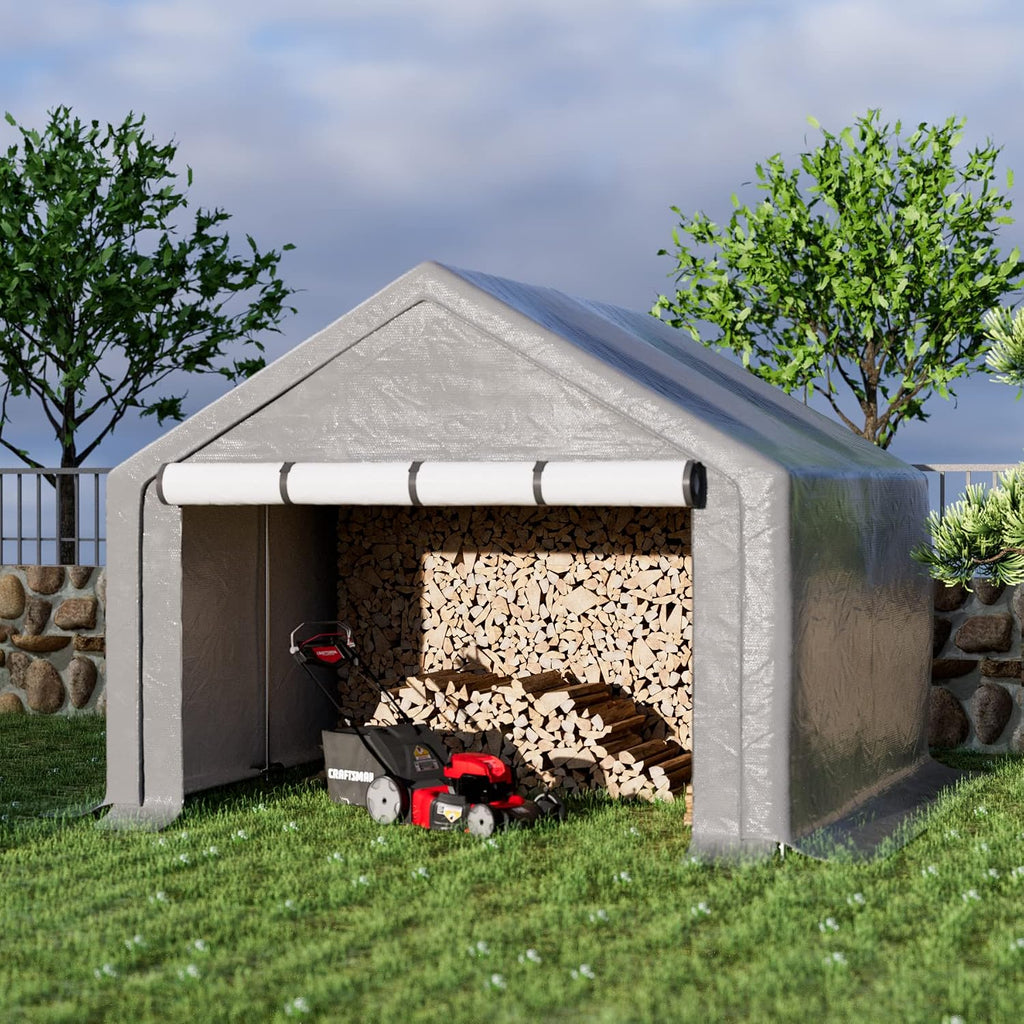 Outdoor Storage Shelter, 8x8 ft Portable Shed with Roll up Zipper Door, Waterproof and UV Resistant Anti-Snow, Heavy Duty Carport for Storing Garden Tools, Outdoor Equipment