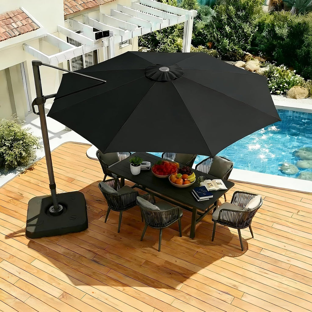 Hoteel 10ft Patio Umbrella Heavy Duty Aluminum Windproof & Shade Provision Outdoor Cantilever Round Offset Large Umbrella Height Adjustable with 360°Rotation for Patio Pool Deck Gazebo, Gray