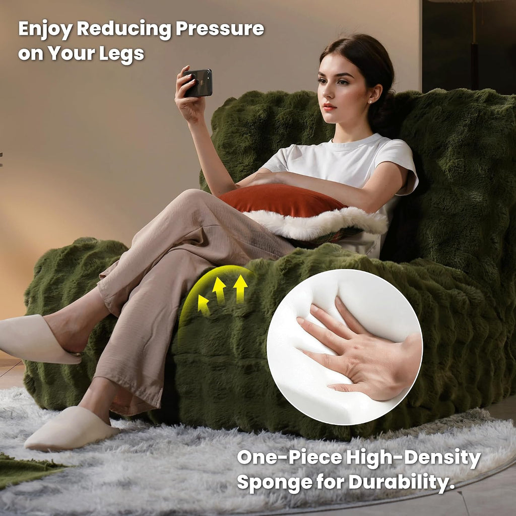 ovios Bean Bag Chair for Adult, Giant Beanbag with Plush Faux Fur, Comfy Large Big Lounger Floor Lazy Chair for Indoor Fireside Living Room Bedroom Dorm, Green