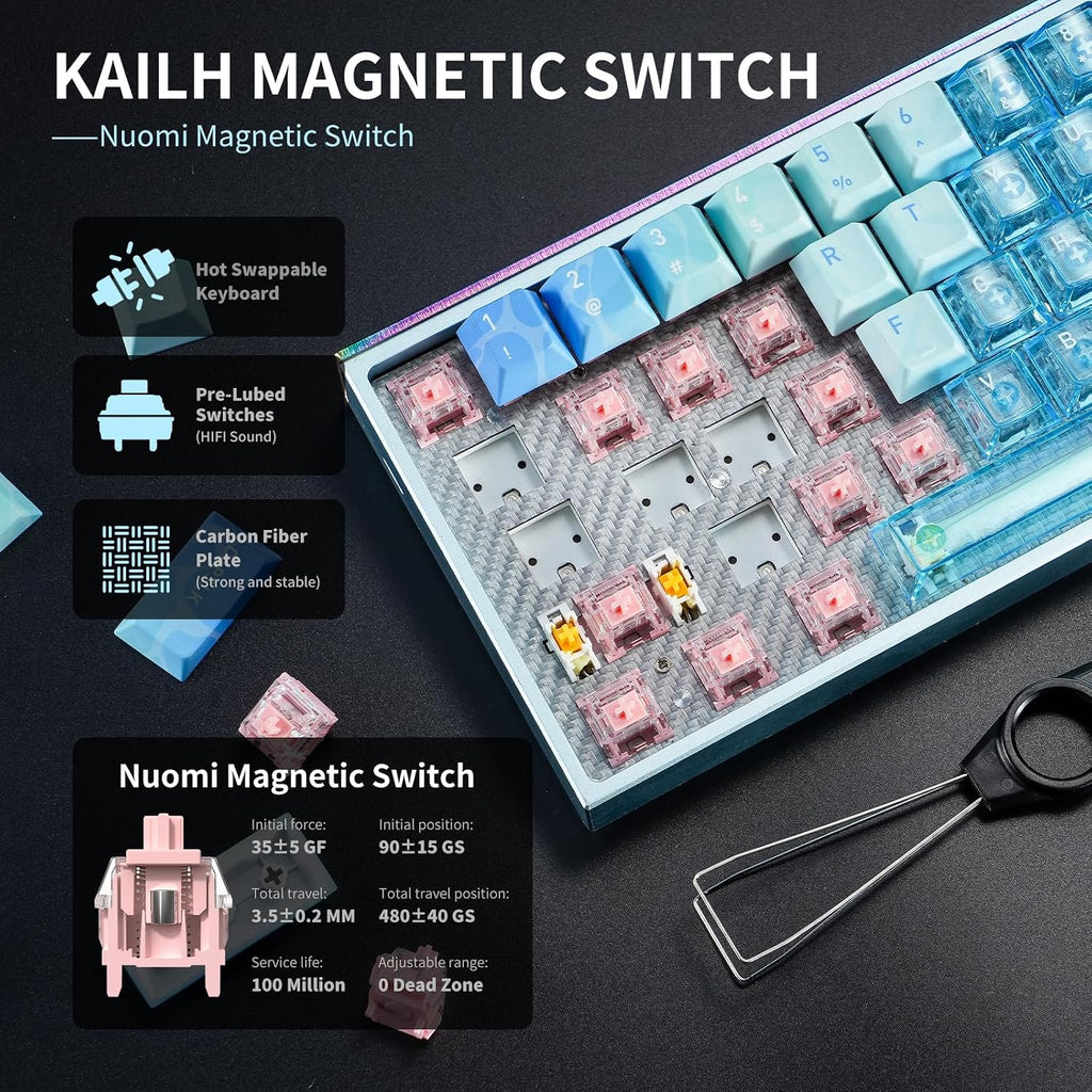 Hexgears MAG68-65% Mechanical Gaming Keyboard Wired, Magnetic Switch Hot-Swappable, Adjustable Rapid Trigger Mode, 8000Hz Polling Rate, All-Aluminum Case, 16.8M RGB Backlit&Strip - Waves