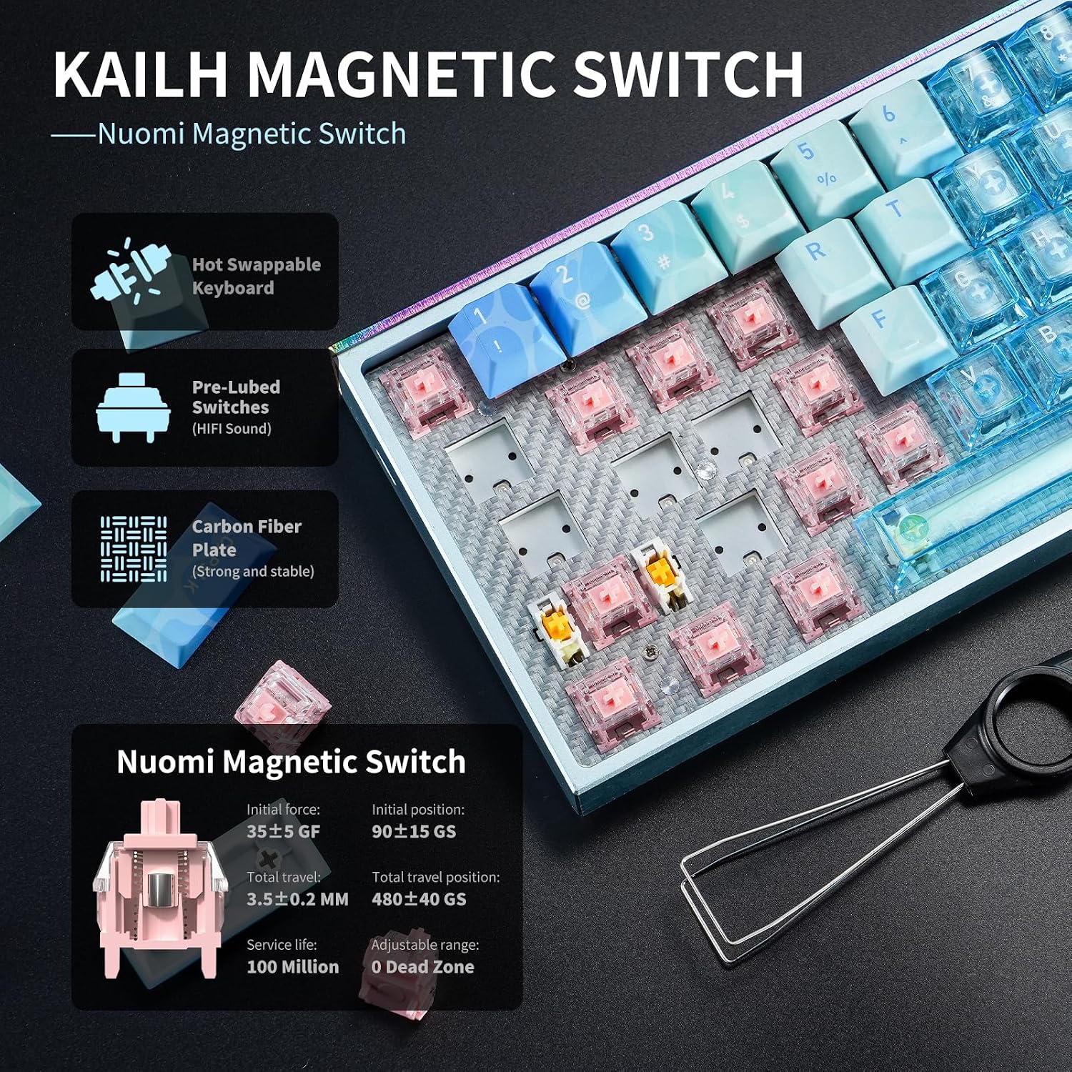 Hexgears MAG68-65% Mechanical Gaming Keyboard Wired, Magnetic Switch Hot-Swappable, Adjustable Rapid Trigger Mode, 8000Hz Polling Rate, All-Aluminum Case, 16.8M RGB Backlit&Strip - Waves