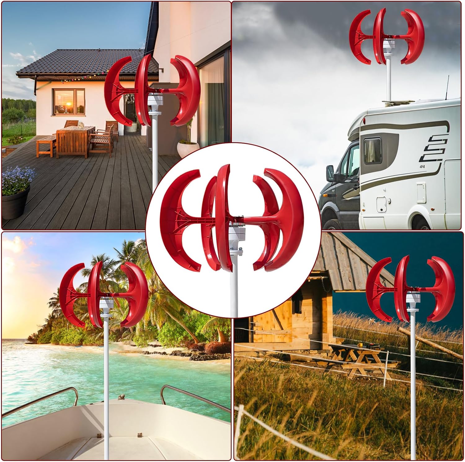 1000W Wind Turbines | 2V/24V Wind Turbines Generator | 5-Blade Lantern Wind Generator | Electromagnetic Electricity Producer Equipment Red | for Home Hybrids Streetlight Use,Electricity Equipment