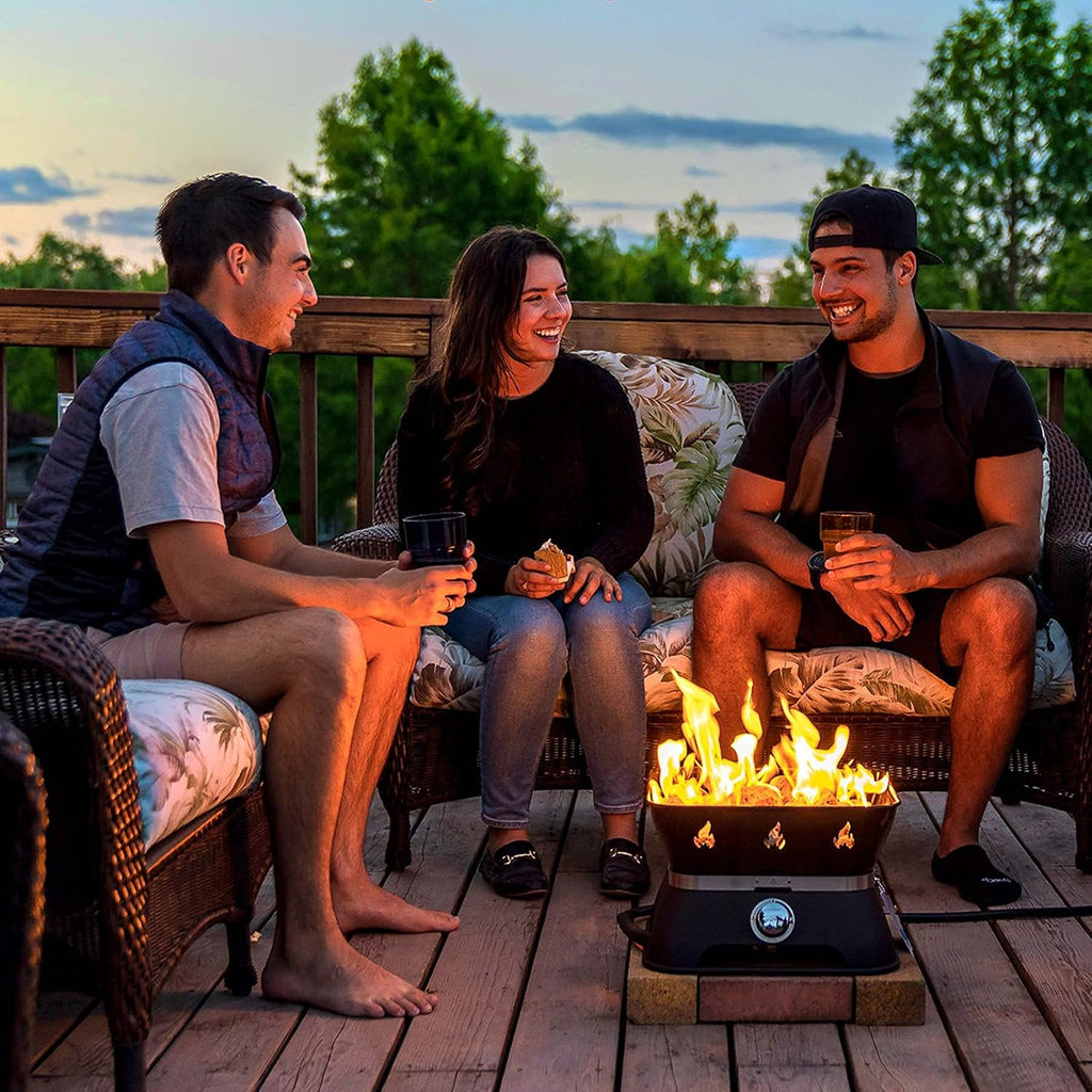 Outland Living Firebowl 805 Firecube 14' Portable Square Smokeless Propane Fire Pit – Outdoor Gas Fire Pit with Cover & Carry Kit, Lava Rocks, 58,000 BTU, Black