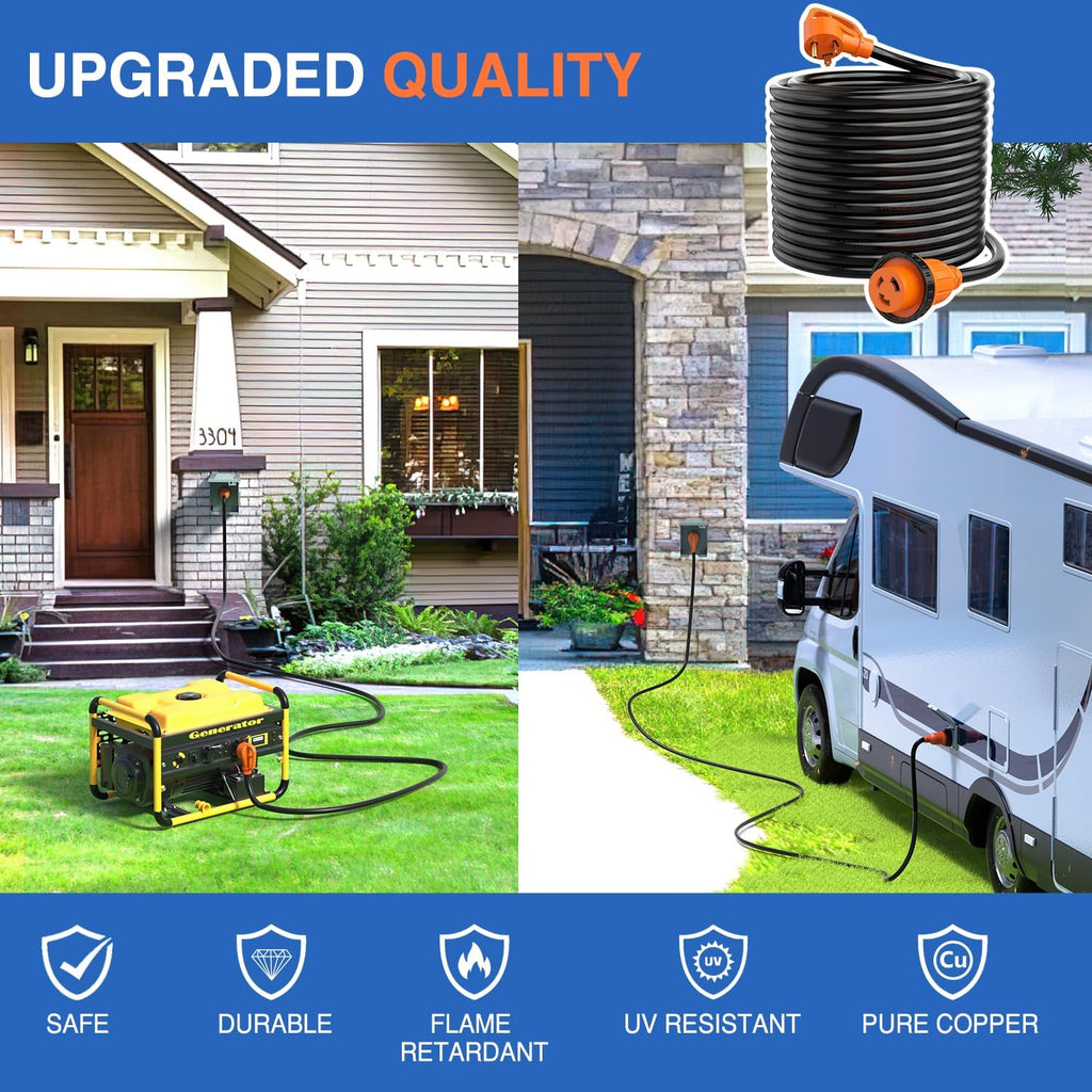 Nilight 30 Amp 50FT RV Locking Extension Cord 125V Heavy Duty 10 Gauge Pure Copper STW Wire ETL Listed 3 Prong TT-30P L5-30R 30F/30M Weatherproof Suit for Camper Trailer