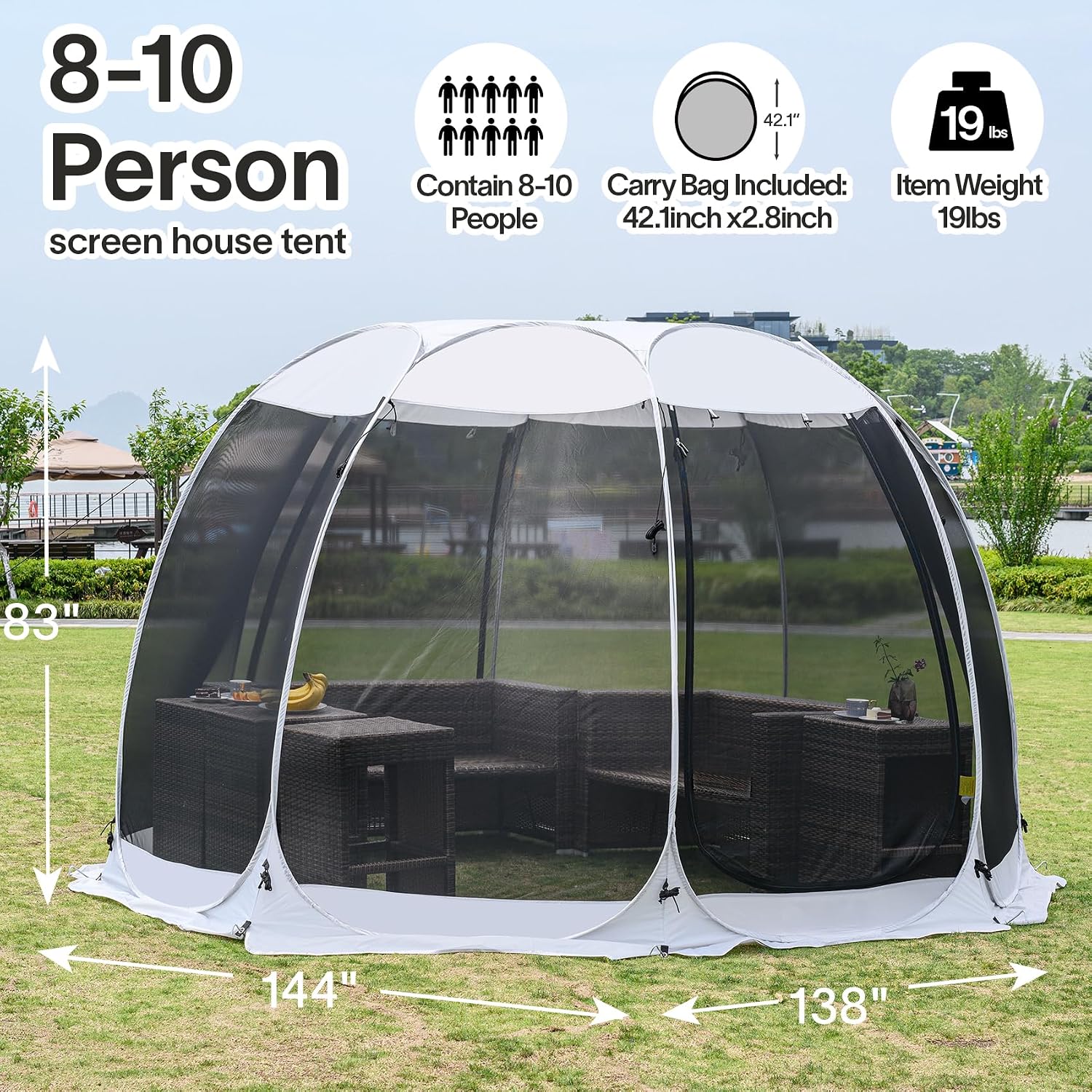 Alvantor 12'x12' Pop Up Screen House Tent, Instant Outdoor Gazebo with Mosquito Netting & UPF 50+ Sun Protection, Portable Canopy Shelter for Patio, Backyard, Camping (8-10 Person),Grey