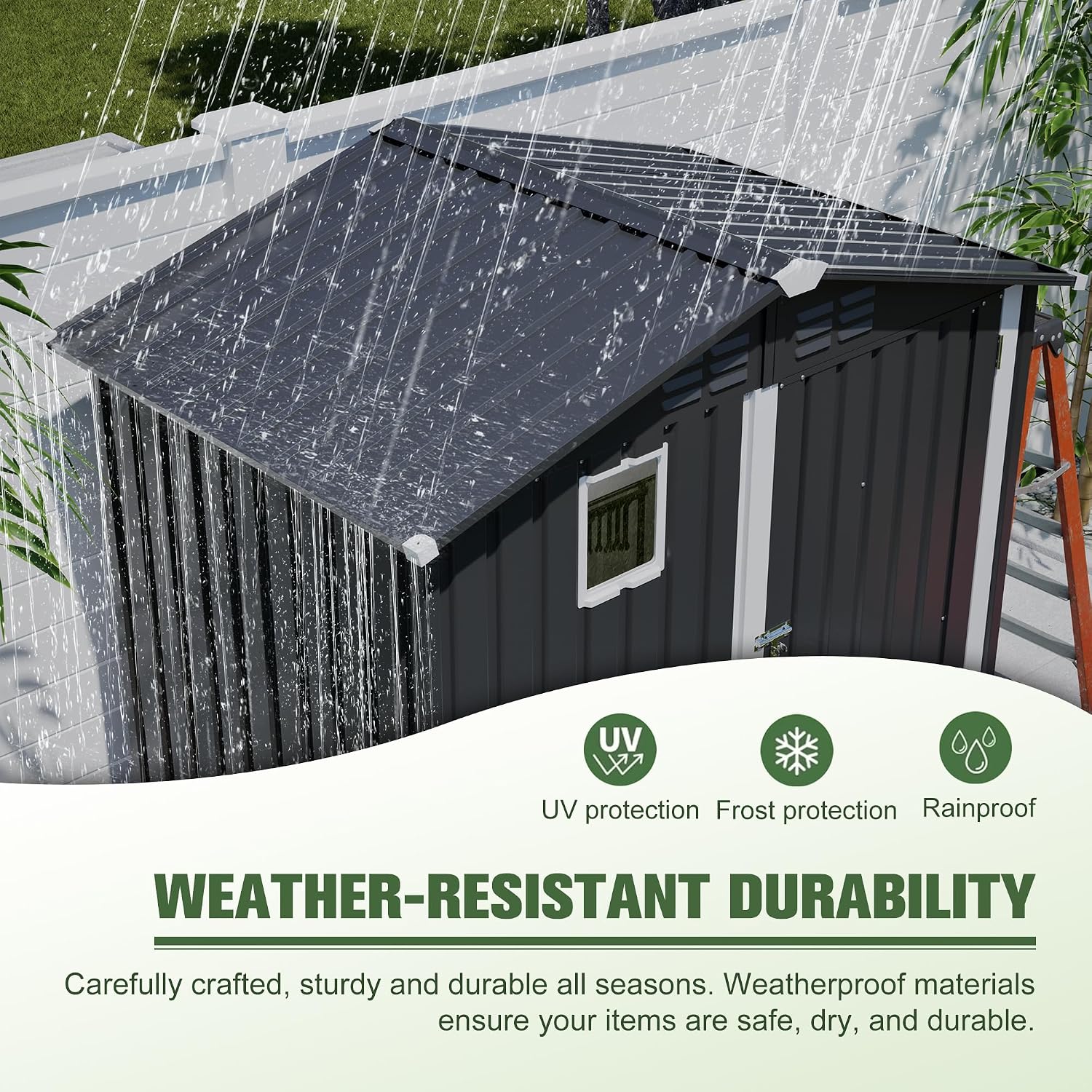 6x4 FT Shed Outdoor Storage Metal Large Garden Tool Sheds with Lockable Doors Gable Roof Window Waterproof Utility Equipment Sheds for Backyard Patio Lawn, Grey (No Floor Frame)