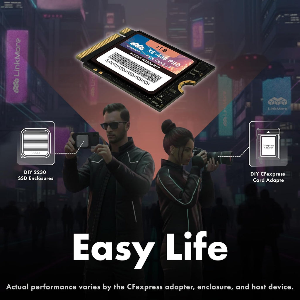 LinkMore XE-430 PRO 1TB M.2 2230 NVMe SSD, PCIe Gen4 x4 / PCIe 4.0 Internal Solid State Drive, Storage Expansion for Handheld Gaming Devices