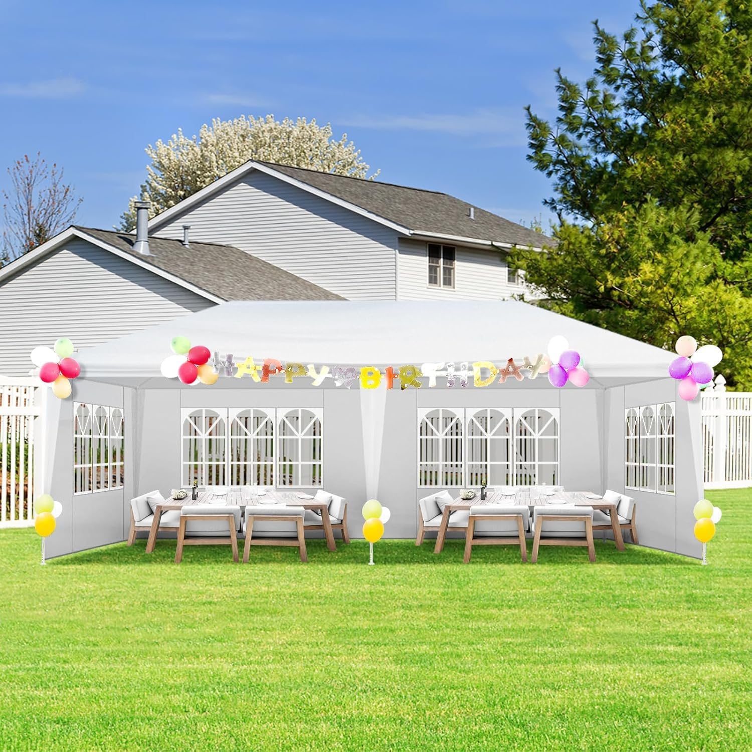 Outdoor Party Tent Wedding Birthday Tents for Parties Canopy with Removable Sidewalls & Transparent Windows Outside Gazebo Event Tent for Garden Patio and Backyard (10'x20'/4 Sidewalls)