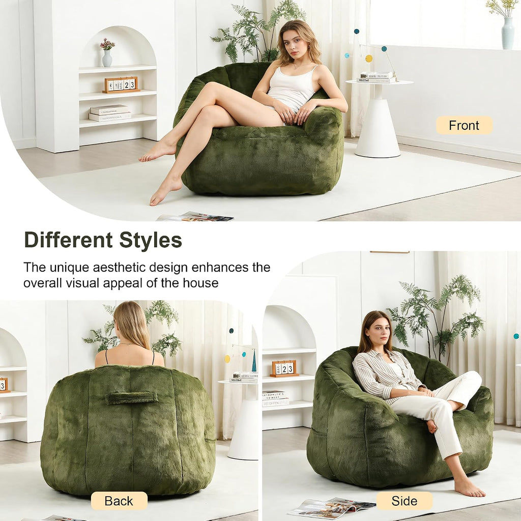 Bean Bag Chair, Bean Bag Couch for Adults and Kids, Comfy Shell-Shaped Chair with Filler Armrests Stuffed High-Density Foam Stuffed Sofa Lounge Floor Sofa for Bedroom,Gaming, Reading,Green