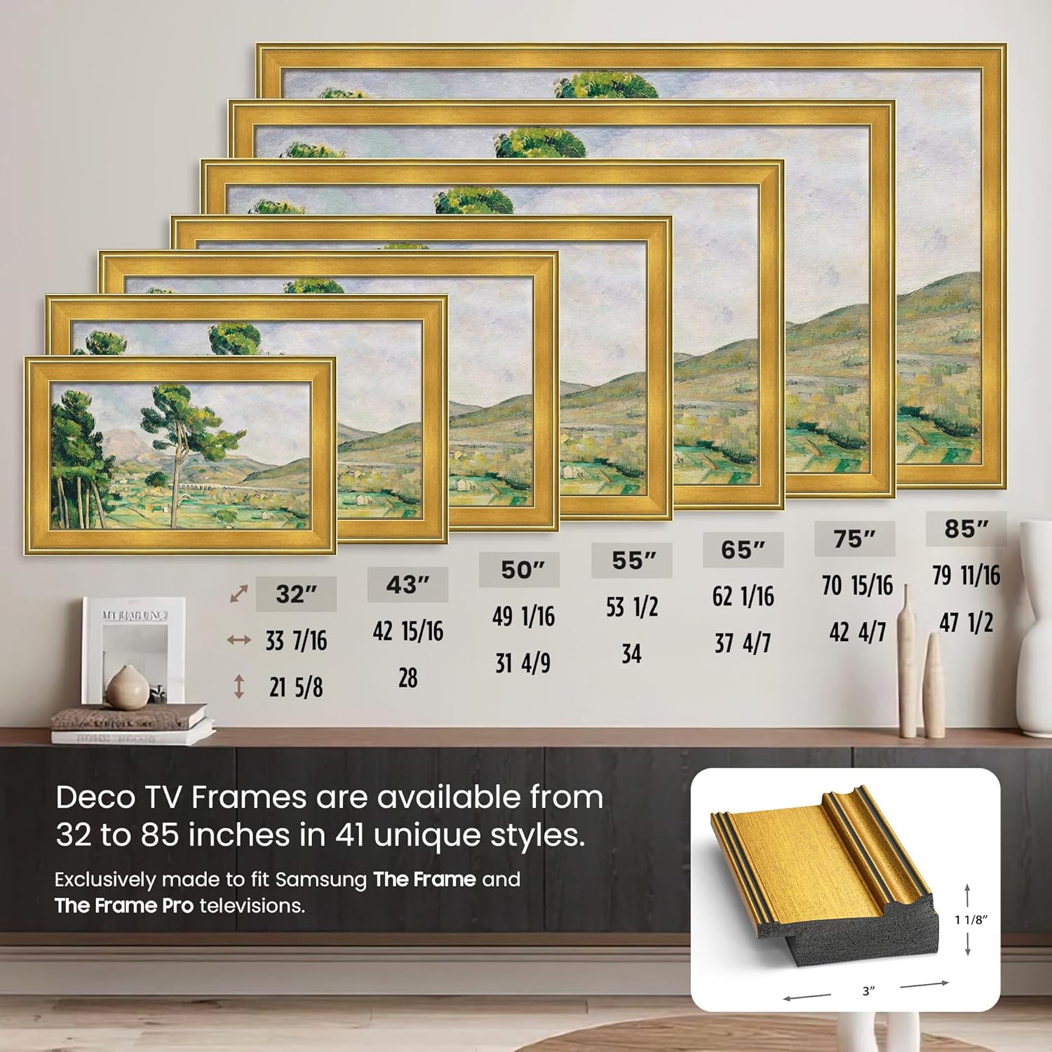 Antique Gold 32' Premiere Deco TV Frame - Compatible ONLY with Samsung The Frame TVs (Fits 2021-2026, LS03A, LS03B, LS03C, LS03D, LS03FA)