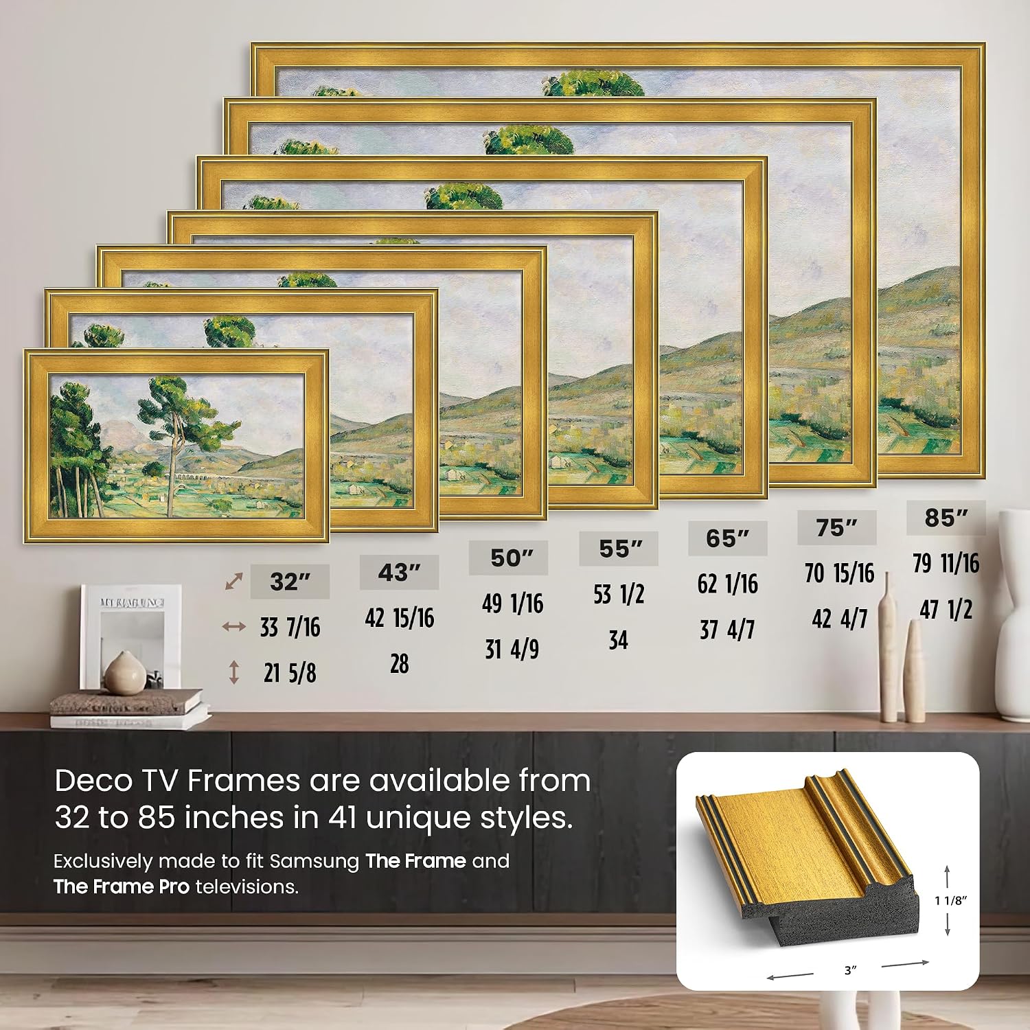 Antique Gold 75' Premiere Deco TV Frame - Compatible ONLY with Samsung The Frame TV and Pro TVs (Fits 2021-2026, LS03A, LS03B,LS03C,LS03D,LS03FA,LS03FW)