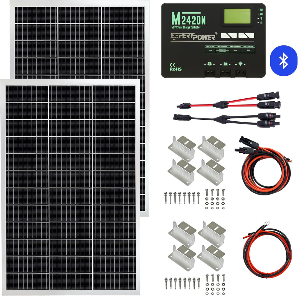 ExpertPower Solar Panel Kit | 200-watt 12-Volt Mono Solar Panel + MPPT 20A 12V/24V Solar Charge Controller, for RV, Marine, Cabin, Off-Grid DIY, Solar Projects and More