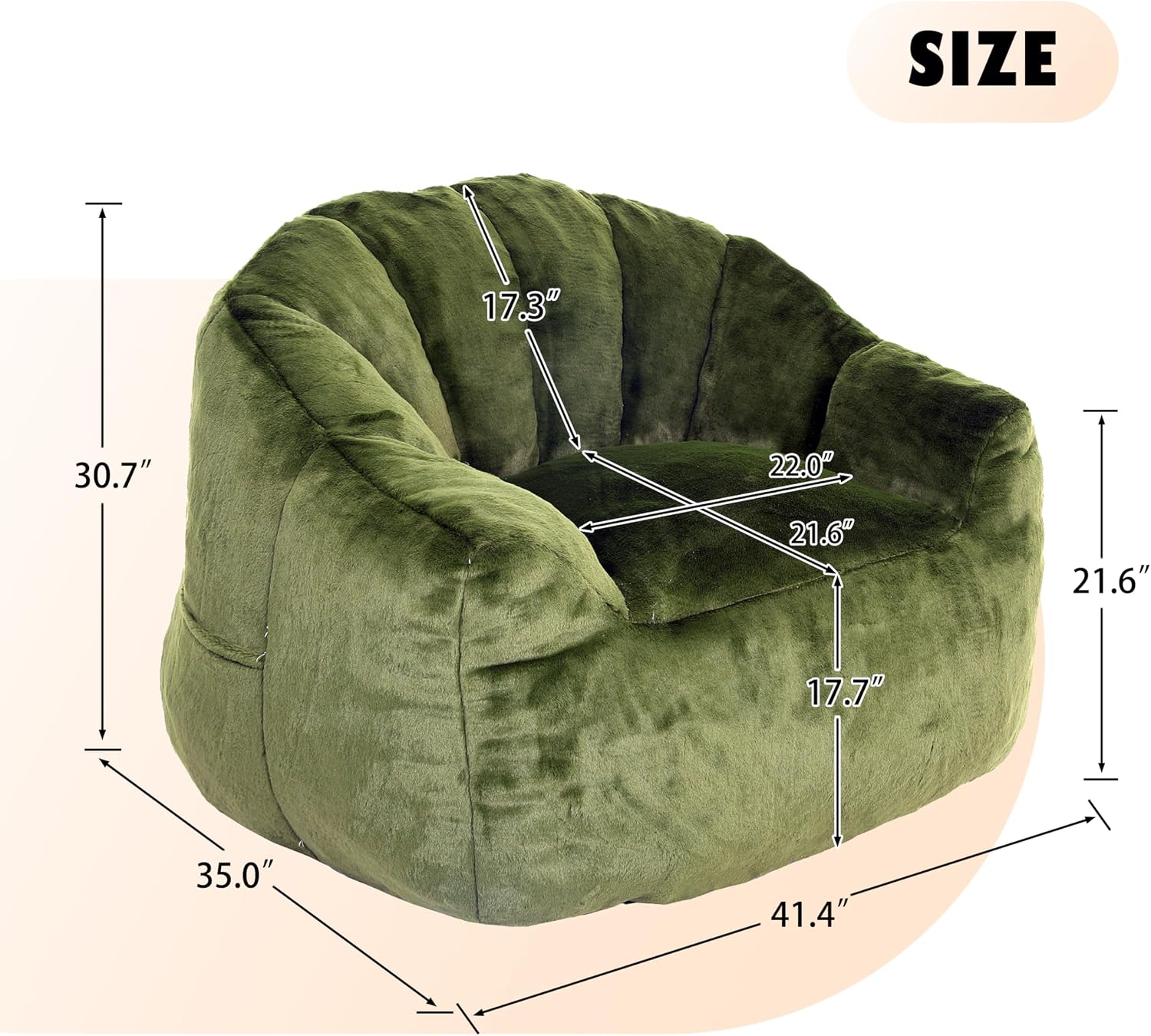 Bean Bag Chair, Bean Bag Couch for Adults and Kids, Comfy Shell-Shaped Chair with Filler Armrests Stuffed High-Density Foam Stuffed Sofa Lounge Floor Sofa for Bedroom,Gaming, Reading,Green