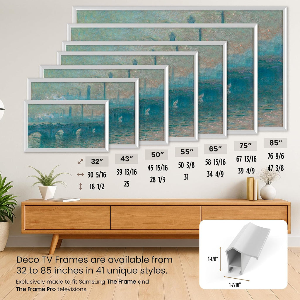 Pure White Prismatic 55' Alloy Deco TV Frame - Compatible ONLY with Samsung The Frame TVs (Fits 2021-2026, LS03A, LS03B, LS03C, LS03D, LS03FA)