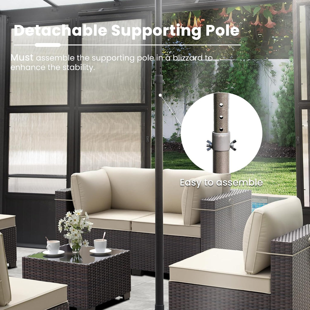 Domi Wall Mounted Sunroom 12x14FT, Wall Solarium with Aluminum PC Sloping Roof, Detachable PC Screen House, Lockable Sliding Front and Side Doors, Outdoor Lean-to Gazebo, Sun Room for Deck Patio